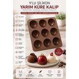 Stork 9'lu Silikon Yarım Küre Kalıp Tekli | Yapışmaz Mousse, Çikolata, Mini Kek ve Tatlı Kalıbı | BPA İçermez | 25x25 cm