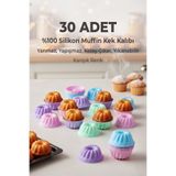 Stork BakeMuff 30 Adet Silikon Muffin ve Mini Kek Kalıbı, Yapışmaz, Isıya Dayanımlı BPA’sız - Karışık Renk