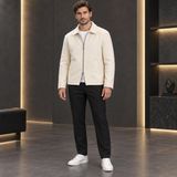 Storm Wear Erkek Ithal Kaşe Ceket Gömlek Yaka Fermuarlı Cepli Mevsimlik Kaban Mont - Beyaz - XL