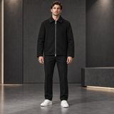Storm Wear Erkek Ithal Kaşe Ceket Gömlek Yaka Fermuarlı Cepli Mevsimlik Kaban Mont - Siyah