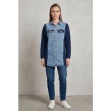 Storm Wear Hırka Görünümlü Gömlek Triko Dokulu Taş Detaylı Cepli Düğmeli Şık Kadın Gömlek - S - M - Lacivert