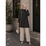 Storm Wear Kadın Simli Işıltılı Fırfırlı Hakim Yaka Düğmeli Dökümlü Tunik Gömlek - XL - Siyah