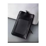 Stormistoretr Leather Dikey Siyah Kart Kılıfı Yaka Kartı Koruyucu Fermuarlı