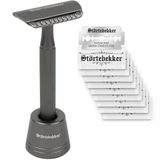 Störtebekker® Premium Tıraş Standı 'Oslo', Siyah Störtebekker Premium Tıraş Makinesi 'Oslo' İle Birlikte - Zarif Mat Görünüm, Kaymaz Sap, Sağlam Stand - Erkek Tıraş Seti - Hediye Fikri