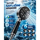 Str Store 6 Sprey Modlu Filtreli Duş Başlığı Büyük Su Paneli Silikon Nozullu Modern Tasarım - 000-Siyah