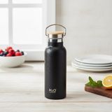 Str Store Bambu Kapaklı Siyah Çelik Termos Matara - 500 ml Sızdırmaz Kilitli Mug - Doğal Ahşap Detaylı Sıcak ve Soğuk Tutan Ofis Termosu - 0 - 19 lt - 0 Siyah