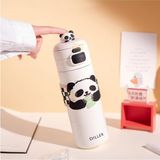 Str Store Diller 480ML Sevimli Hayvanlar Süslü Pipetli/pipetsiz El Askılı Paslanmaz Çelik Termos (Panda) - 0 - 19 lt - 0 Siyah