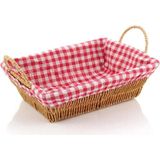 Str Store Hasır Ekmek Sepeti, Kulplu Kumaş Astarlı Servis ve Kahvaltı Sepeti, Kırmızı Beyaz Ekose Kumaş, Dikdörtgen - 0 - 3 lt - 51R-Turuncu