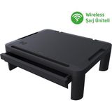 Str Store Lome Premium Monitör Yükseltici, Yükseklik Ayarlanabilir, Çekmeceli, Wifi Şarj Üniteli - 01-Siyah