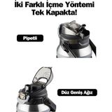 Str Store Tkk Büyük Boy 1000ML Pipetli/pipetsiz Kullanım Askılı Paslanmaz Çelik Termos Matara (Siyah) - 0 - 19 lt - 0 Siyah