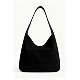 Straada accessories Kadın Omuz Çantası Hobo pinterest Salaş Süet Siyah astarlı Çanta