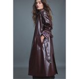 Stradivarius Suni deri görünümlü uzun trençkot