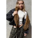 Stradivarius Yaka kürklü suni deri bomber ceket