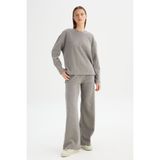 Straight Fit Düz Kesim Normal Bel Gri Sweatpant Eşofman Altı