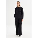 Straight Fit Düz Kesim Normal Bel Siyah Sweatpant Eşofman Altı