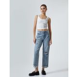 Straight Jean Kot Pantolon Düz Paça Yırtık Pamuklu Standart Bel - Eve Jean