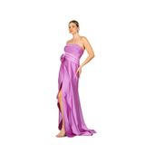 Straplez Anvelop Saten Abiye Elbise, Eflatun, 36