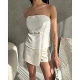 Straplez Beli Toka Detaylı Crep Bluz