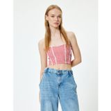 Straplez Büstiyer Pötikareli Crop Kolsuz Gipeli Dantel Detaylı Slim Fit