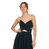 Straplez Derin Yırtmaçlı Abiye Elbise, Nefti, 38