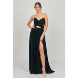 Straplez Derin Yırtmaçlı Abiye Elbise, Nefti, 40