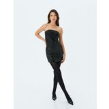 Straplez Payetli Bodycon Kolsuz Mini Abiye Elbise