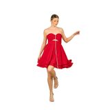 Straplez Pencere Detaylı Şifon Mini Abiye Elbise, Kırmızı, 40