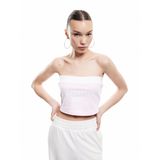 Straplez Yaka Şerit Detaylı Kolsuz Baskılı Crop Bluz