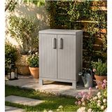 Stratecht 2 Kapaklı Plastik Çok Amaçlı Dolap 65X37X93 cm Banyo Dolabı, Bahçe Dolabı, Balkon Dolabı Taş Gri - Taş - Gri