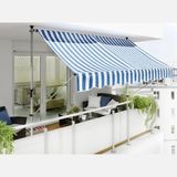 Stratecht Teleskopik Polyester Balkon, Teras, Tentesi 300 x 130 cm Ayarlanabilir Mavi-Beyaz Çizgili Güneşlik Gölgelik