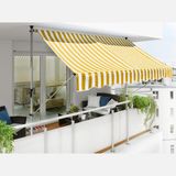Stratecht Teleskopik Polyester Balkon, Teras, Tentesi 300 x 130 cm Ayarlanabilir Sarı-Beyaz Çizgili Güneşlik Gölgelik