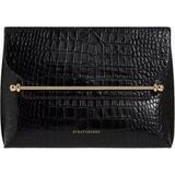Strathberry Stylist Crossbody Clutch Siyah Kroko Deri Lüks Çanta, Günlük ve Gece Kullanımı