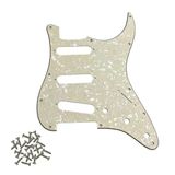Stratocaster St Kasa Elektro Gitar Pickguard 3 Katmanlı 11 Delikli Beyaz Krem Desenli