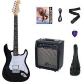STRAUSS ESH-211 BK ELEKTRO GİTAR HSS - SİYAH SET(Amfi-KILIF-ASKI-TEL-KABLO-PENA)