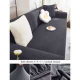 Streç Lastikli Esnek Yikanabilir Kare Desen Berjer Kotuk Örtüsü Takımı 3+3+1+1 - 180 x 230 cm - Antrasit