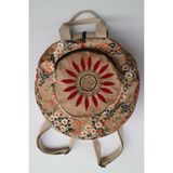 Street Bag Fargin Etnik Desenli Yuvarlak Sırt Çantası Nakışlı Otantik Bohemian Tarz - Camel
