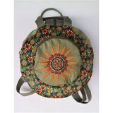 Street Bag Fargin Etnik Desenli Yuvarlak Sırt Çantası Nakışlı Otantik Bohemian Tarz - Siyah - Pembe