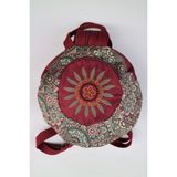 Street Bag Fargin Etnik Desenli Yuvarlak Sırt Çantası Nakışlı Otantik Bohemian Tarz - Vişne
