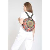 Street Bag Fargin Etnik Otantik Bohem Yuvarlak Nakışlı Sırt Çantası Günlük Seyahat Sırt Çantası - Fuşya - Siyah