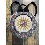 Street Bag Fargin Etnik Otantik Bohem Yuvarlak Nakışlı Sırt Çantası Günlük Seyahat Su Geçirmez Sırt Çantası - Pastel Beyaz