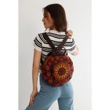 Street Bag Fargin Etnik Otantik Bohemian Tarz Yuvarlak Sırt Çantası - Karamel