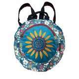 Street Bag Fargin Etnik Otantik Desenli Yuvarlak Sırt Çantası Nakışlı Bohem Sırt Çantası (Turkuaz)