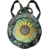 Street Bag Fargin Etnik Otantik Desenli Yuvarlak Sırt Çantası Nakışlı Bohemian Tarz Sırt Çantası (Haki)