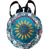 Street Bag Fargin Etnik Otantik Desenli Yuvarlak Sırt Çantası Nakışlı Bohemian Tarz Sırt Çantası - Turkuaz