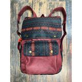Street Bag Kapaklı Etnik Otantik Bohem Desenli Sırt Çantası Günlük Seyahat Kamp Kullanım - Bordo
