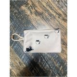 Street Bag Kara Kedi Desenli Baskılı Kalemlik , El Çantas , Baskılı Bez Çanta , Makyaj Çantası - Krem