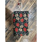 Street Bag kuru Kafa ve Gül Baskılı Kalemlik , El Çantas , Baskılı Bez Çanta , Makyaj Çantası - Kırmızı - Lacivert