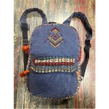 Street Bag Nubi Etnik Otantik Desenli Nakışlı Eskitme Sırt Çantası Bohem Sırt Çantası Günlük Kullanım Seyehat - Mavi