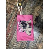 Street Bag Pembe Sevimli Köpek Desenli Baskılı Kalemlik , El Çantas , Baskılı Bez Çanta , Makyaj Çantası - Açık Pembe