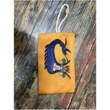 Street Bag Şahmeran Desenli Etnik Baskılı Kalemlik , El Çantas , Baskılı Bez Çanta , Makyaj Çantası - Sarı